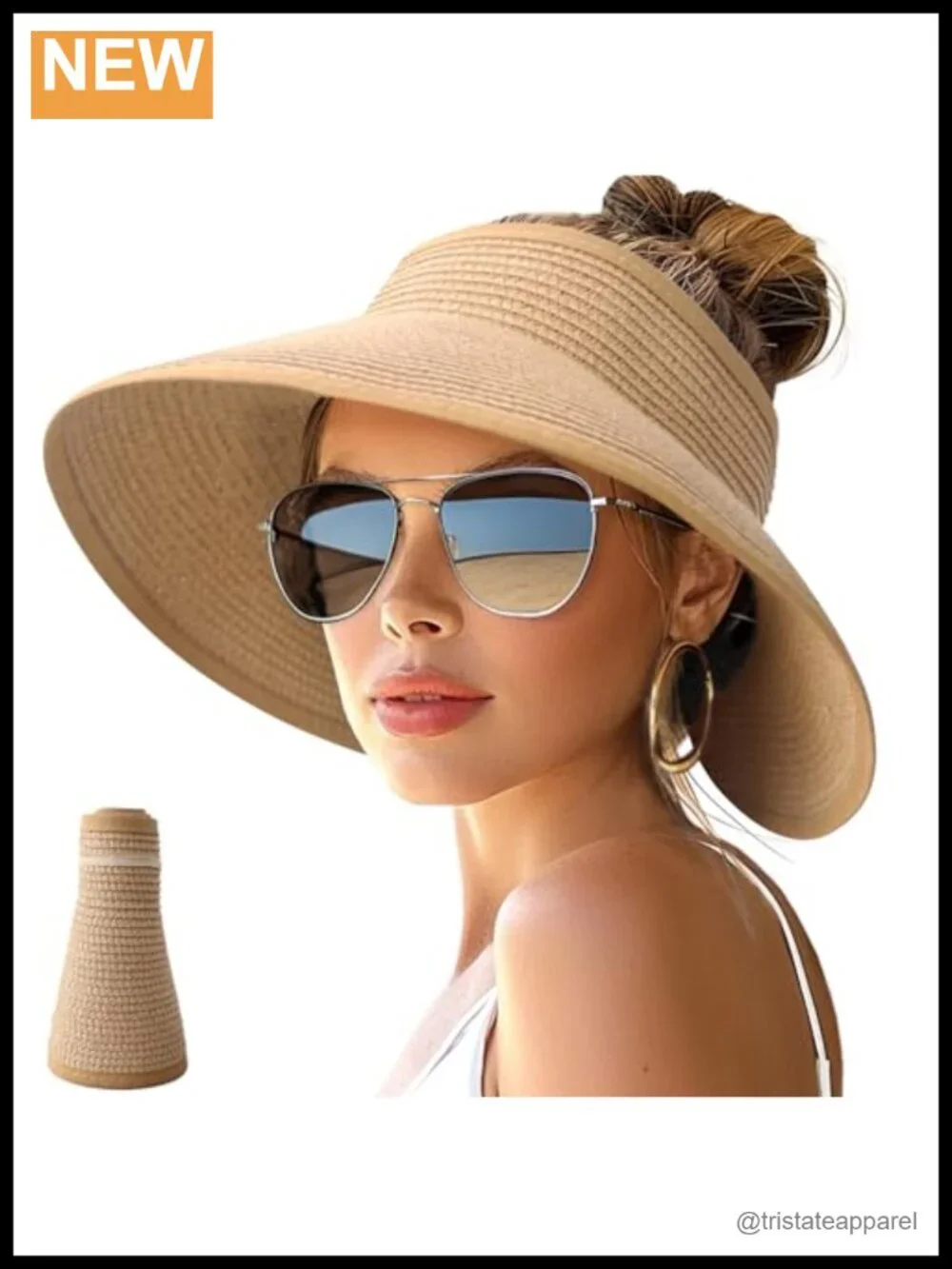 Wide Brim Roll-Up Beach Ponytail Sun Hat with UV Protection Packable Travel
